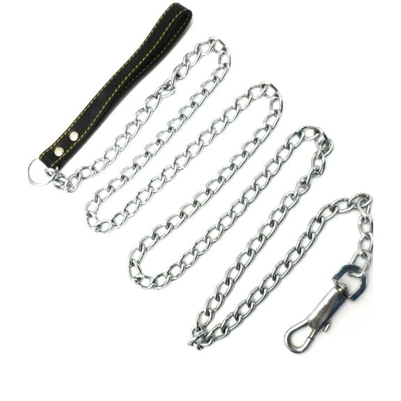 6' Chain Heavy Duty Leash BLACK Leather-like Strong Handle Lead for Large & Medium Size Dogs and Pets by GoodPooch