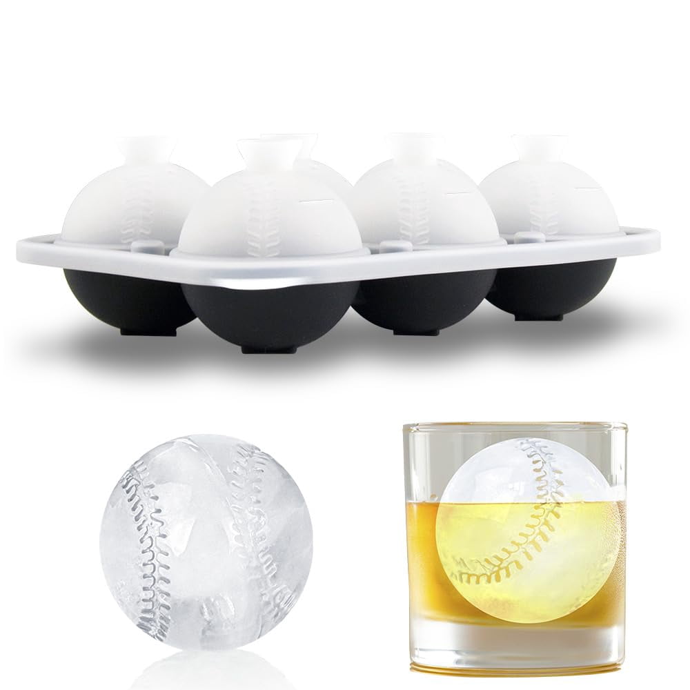 6 Chamber 2.2" 3d Baseball Gifts Ice Cube Tray With Funnel Large Round Ball Maker Mold Silicone Fun Shapes Sphere Molds For Chilling Brandy And Beverages