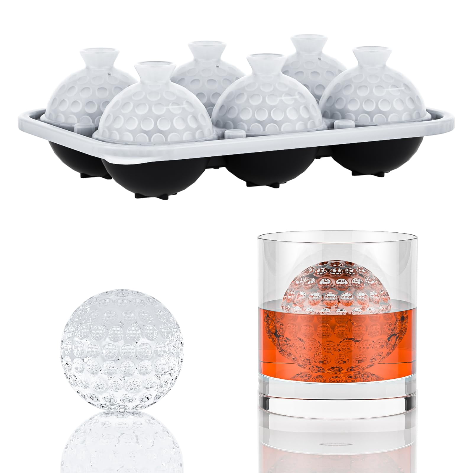 6 Chamber 2.2" 3d Golf Gifts Ice Cube Tray With Funnel Large Round Ball Maker Mold Silicone Fun Shapes Sphere Molds For Chilling Brandy And Beverages