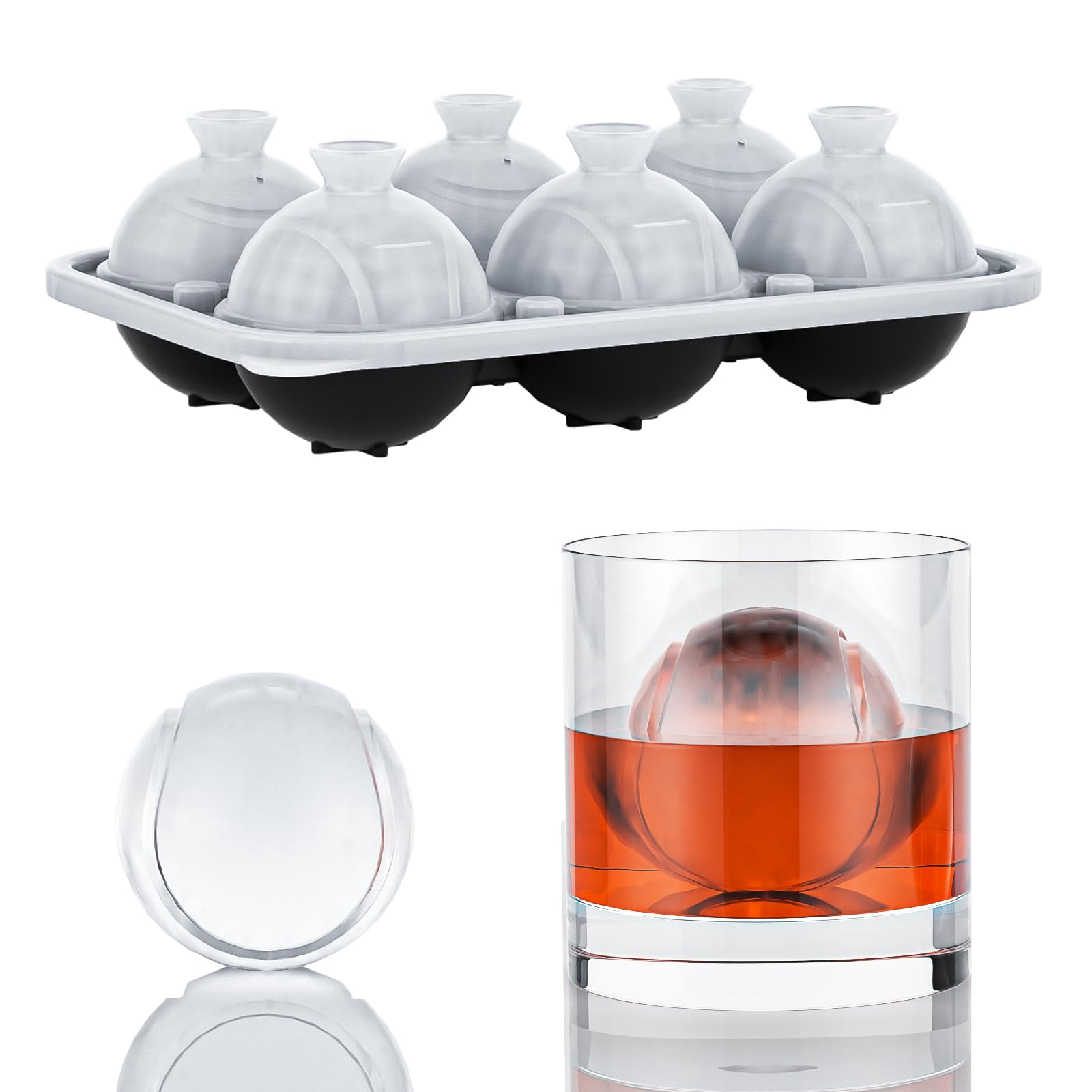 6 Chamber 2.2" 3d Tennis Gifts Ice Cube Tray With Funnel Large Round Ball Maker Mold Silicone Fun Shapes Sphere Molds For Chilling Brandy And Beverages