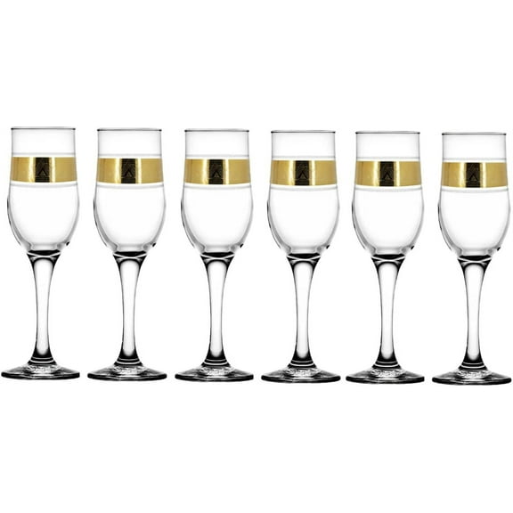 6-Champagne Glass 6-pc Set 190mL Gold Pyramid Stunning High Quality Design