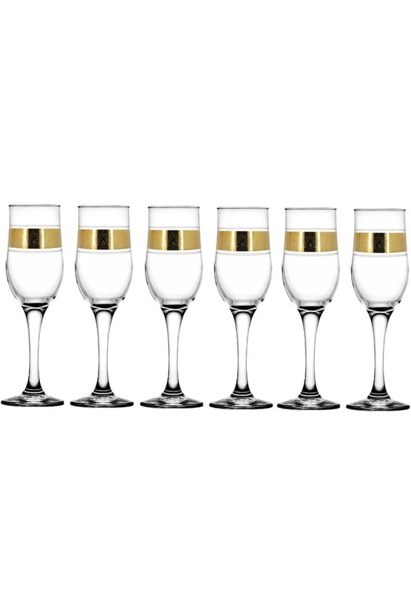 6-Champagne Glass 6-pc Set 190mL Gold Pyramid Stunning High Quality Design