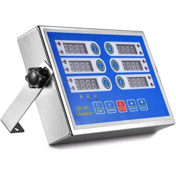 6-Channel Commercial Kitchen Timer, Professional LED Digital Timer for Cooking, Loud Alarm Volume +/-, Heavy Duty Stainless Steel Large Timers with Waterproof Panel & Memory Function