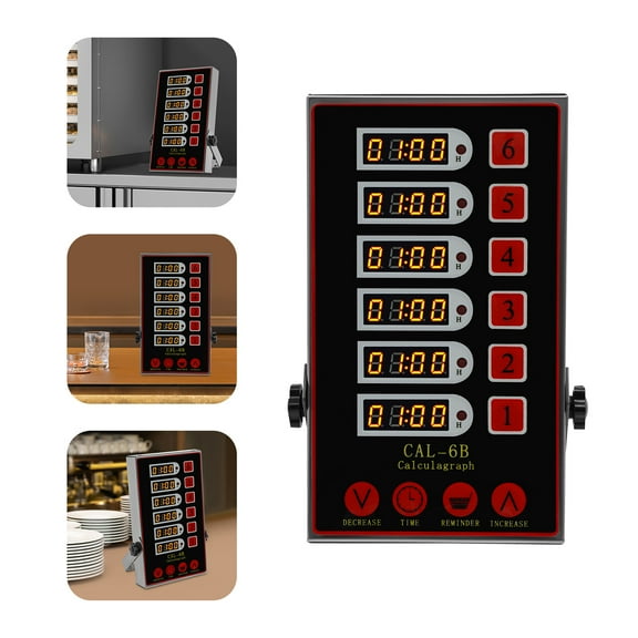 6 Channel Commercial Kitchen Timer Restaurant Kitchen Stainless Steel LED, Alarm