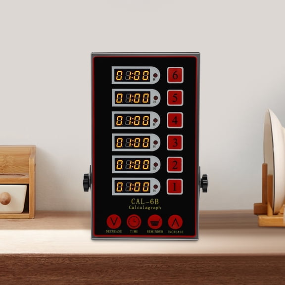 6 Channel Commercial Kitchen Timer, Stainless Steel Multi-Task Timer with LED Display, Adjustable Volume Alarm, Wall Mount or Countertop, for Restaurant Bakery Home