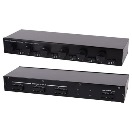 6 Channel High Power Stereo Speaker Selector with Volume Control, Rugged and Durable Housing Construction, Cabinet Heat Sink, Plug and Play Easy Install