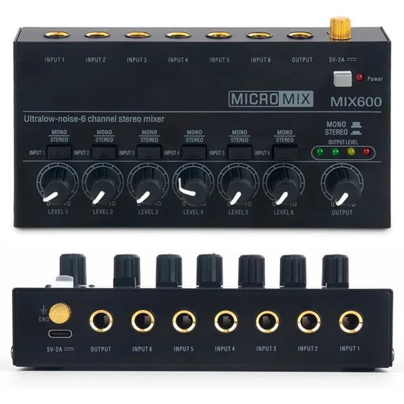6-Channel Microphone Mixer Mini Headphone Amplifier for Guitars Bass Keyboards or Stage Mixer Extension