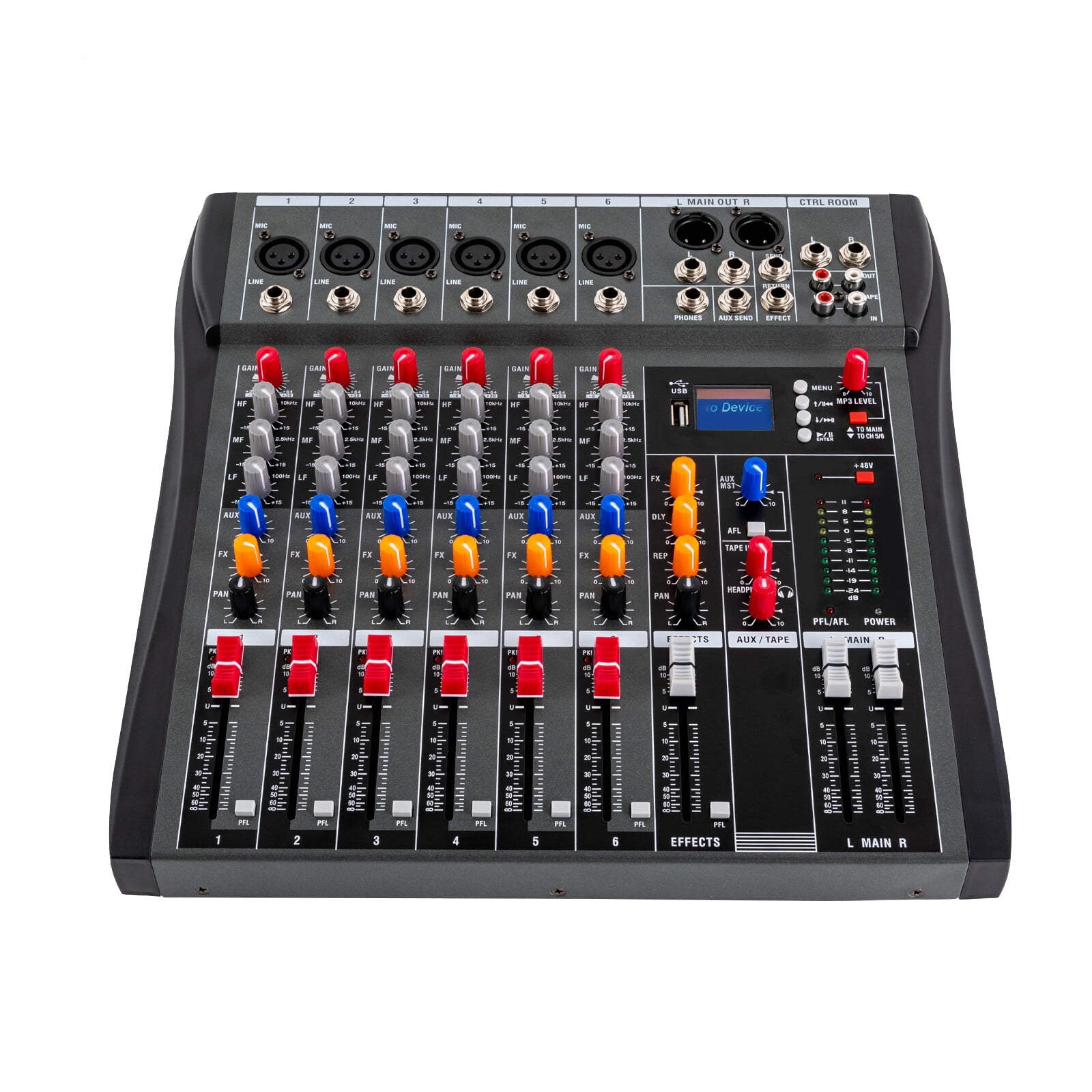 6 Channel Mixing Console Audio Mixer Bluetooth USB Audio Interface 48V Phantom Power Mixer Use for Stereo DJ Studio PC Recording Singing Webcast Party