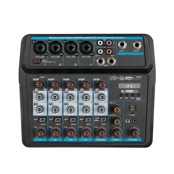 6 Channel Mixing Console Audio Mixer with Multifunctional MP3 HD LED Display Intelligent Control Bluetooth Play for Live Stream Broadcast Podcast