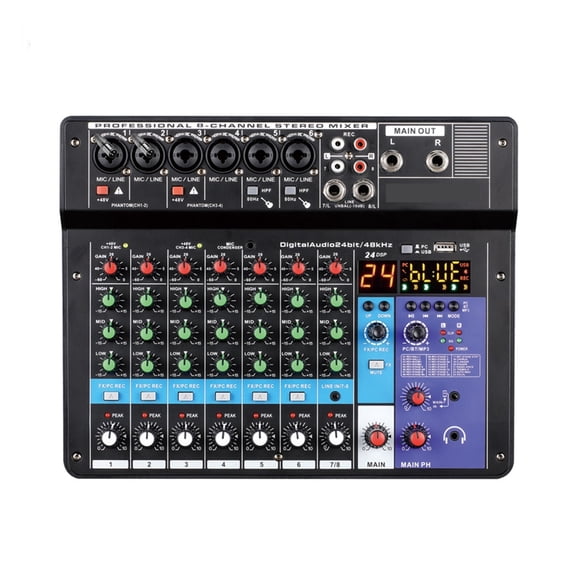 6 Channel Professional Portable Mixer Sound Mixing Console Computer Input 48v Power Number Live Broadcast A6 ,Easy to Use