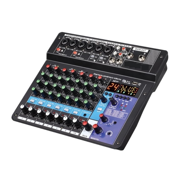 6 Channel Professional Portable Mixer Computer Sound Mixing Console Number Interface Live Broadcast A6 48V ,Easy to Use