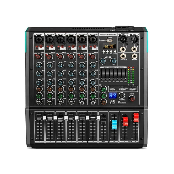 6 Channel Sound Mixer Audio Mixing Console USB Record Computer 48V Phantom Power Delay Repaeat 99 Effect