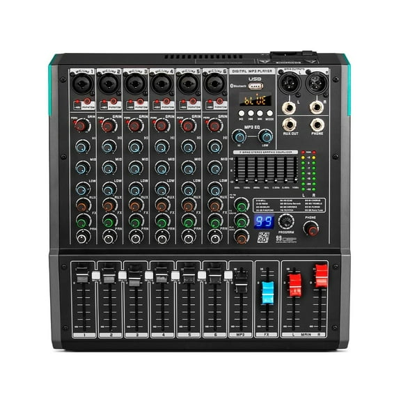 6 Channel Sound Mixer Mixing Console Bluetooth USB Record Computer 48V Phantom Power Delay