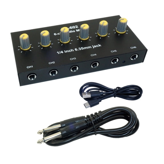 6 Channels Metal Stereo Amplifier Mini Earphone Splitter with Power Adapter for Sound Mixer