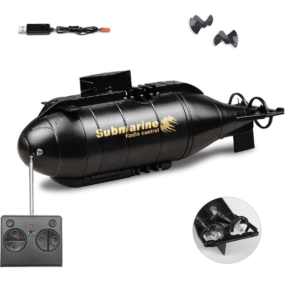 6 Channels Mini RC Submarine Toy, Mini RC Submarine, Waterproof Diving Simulation Vessel, Portable Hobby Model for Pool, Lake and Indoor Water Tank Display A-Black