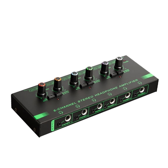 6 Channels Stereo Headphone Amplifier Interface Low Noise Sound Mixer Black Aluminum Alloy ,Multi Modes