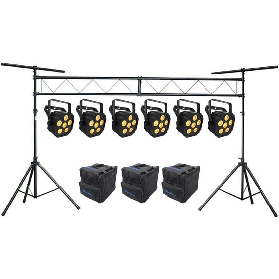(6) Chauvet DJ Ezlink Par Q6 BT Wireless Bluetooth Wash Lights+Bags+Truss System