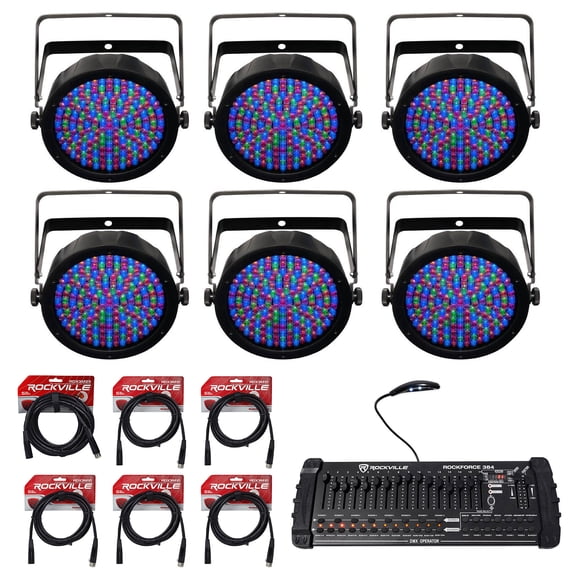 (6) Chauvet SlimPAR 64 RGBA LED Wash Lights Slim Par SlimPAR64+DMX Controller