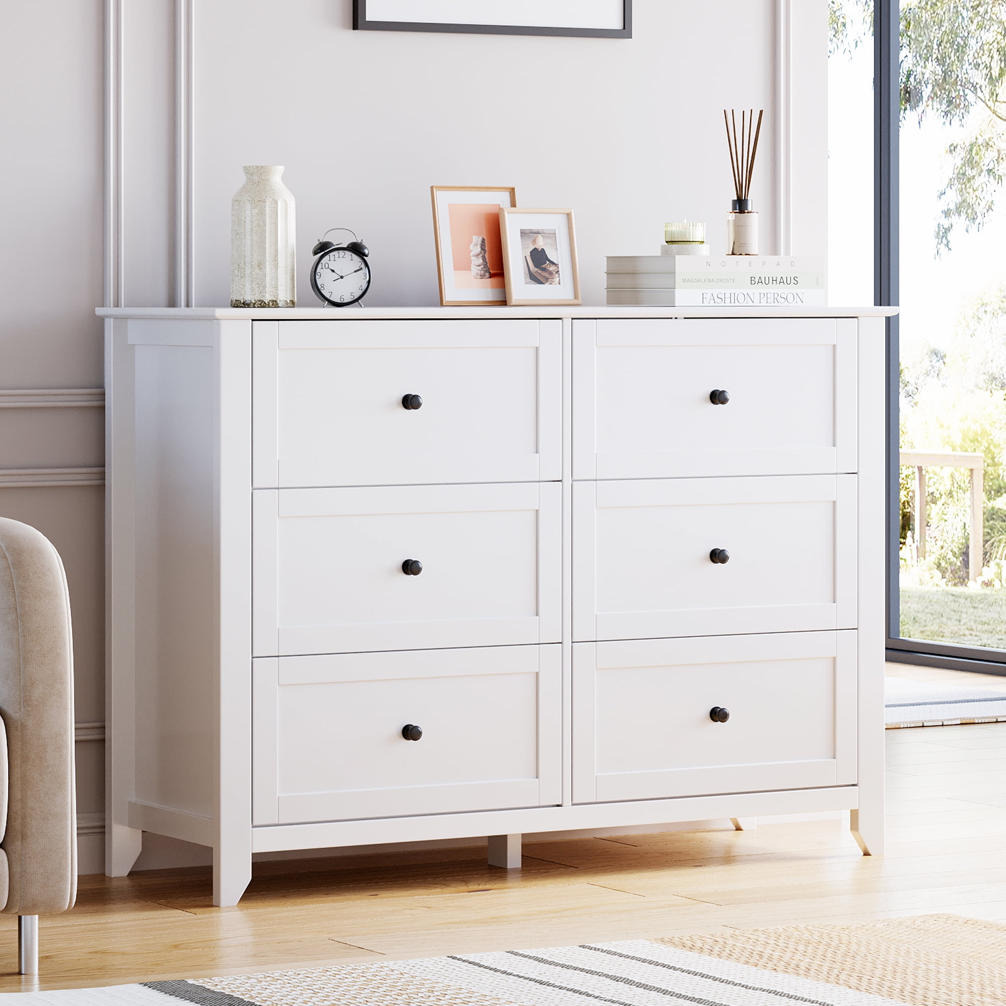 6 Chest of Drawer Dresser, Modern Dresser with Deep Drawers and Nickel ...
