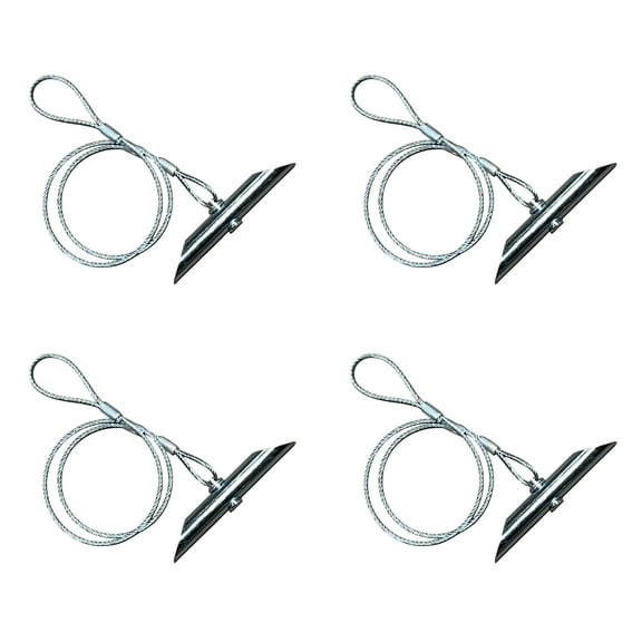 6" Chisel Earth Anchors - 4 pcs - Heavy Duty Ground Anchor with 33" Cable - Cable Earth Anchor for Swing Set, Shed, Greenhouse, Fence and More