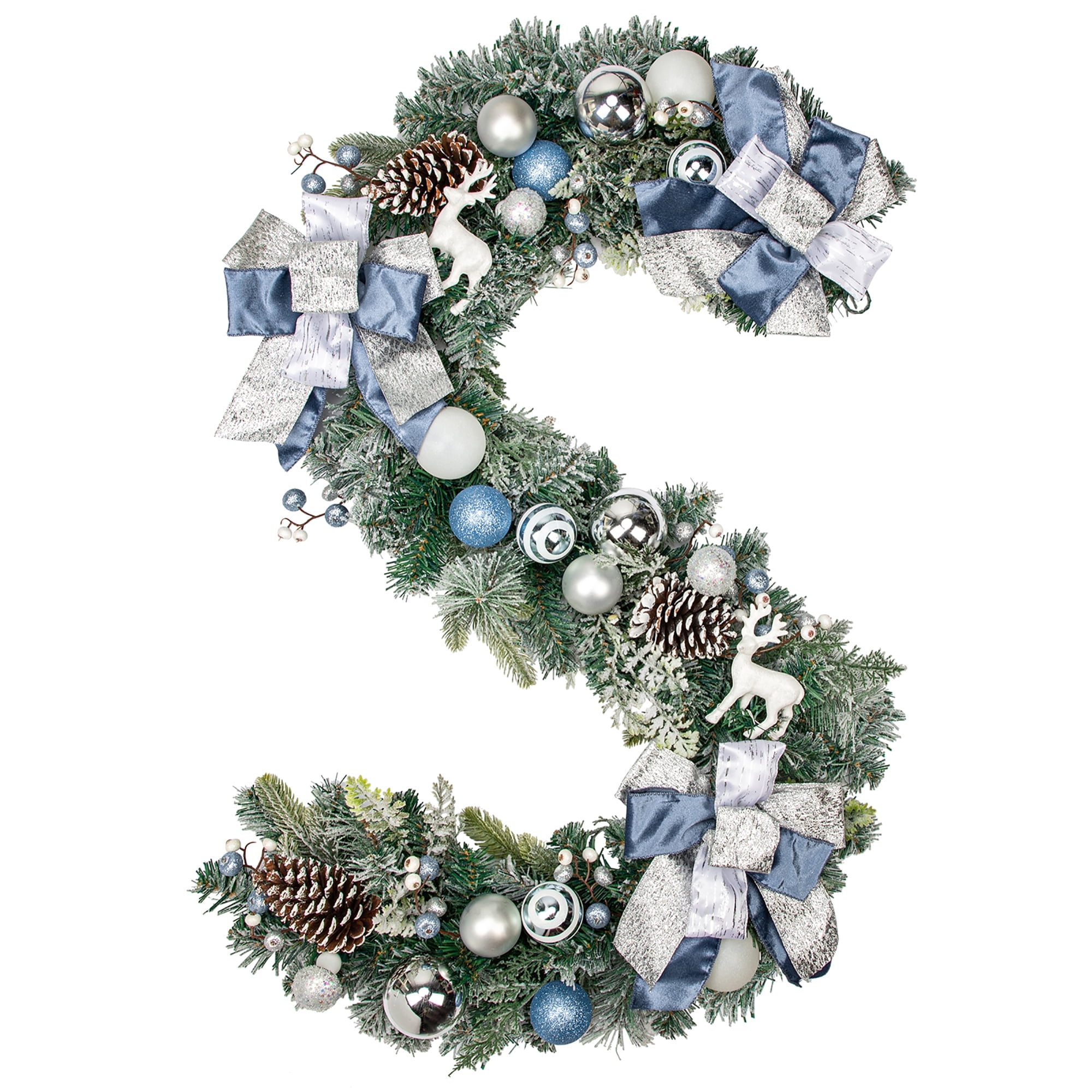 Briful 6" Christmas Garland for Front Door Artificial Winter Garland with Pine Cones, Berry Clusters Blue Ball Ornaments and Ribbons for Thanksgiving Holiday Christmas Decoration