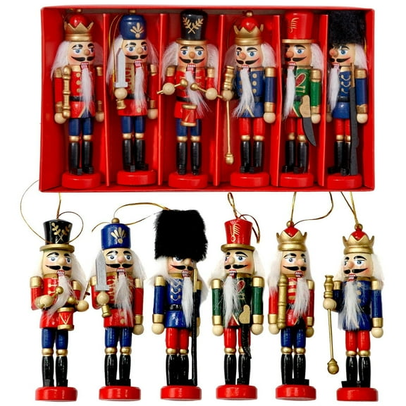6 Christmas Tree Wooden Nutcracker Soldier Decorations Tree Hanging Baubles