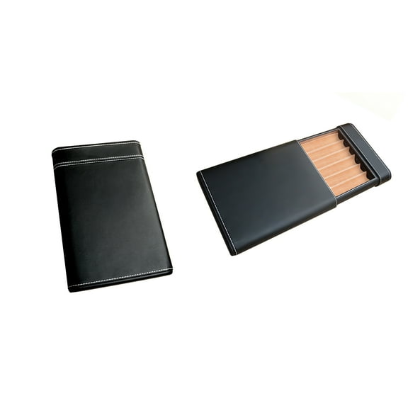 6 Cigar Leather Case Humidor w/ Cigar Bed & Humidifier