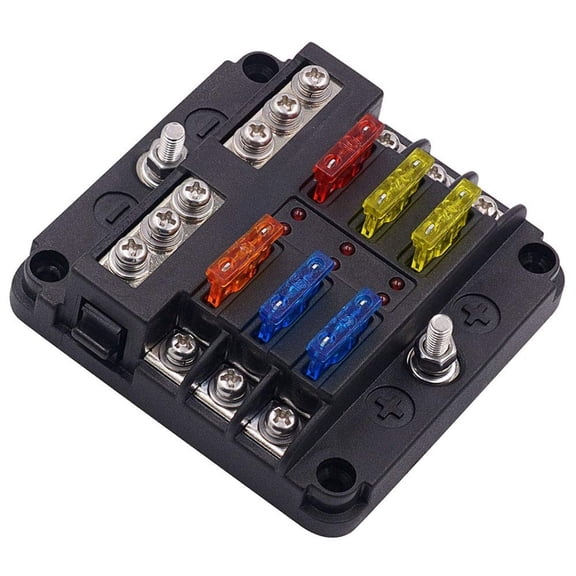 6-Circuit Waterproof DC Fuse Block with Negative Bus & LED Fault Indicator