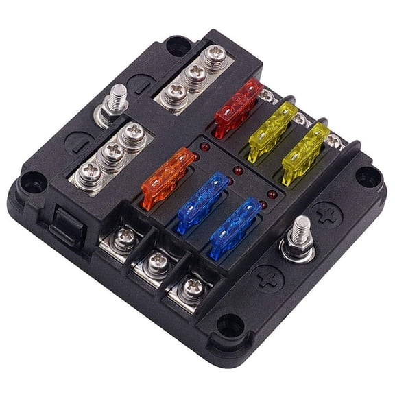 6-Circuit Waterproof DC Fuse Block with Negative Bus & LED Fault Indicator