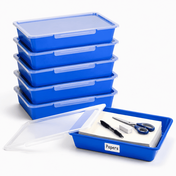 6 Classroom Paper Storbwith Lids 13x10 Blue