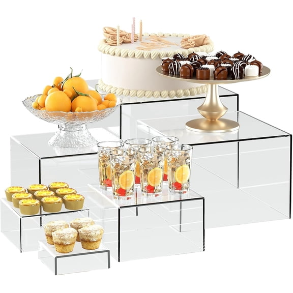 6 Clear Acrylic Boxes for Display as Buffet Risers and Stands, Food Display Risers for Party, Buffet Table, Food Stands for Display Party (Standard, 6Pcs, Clear)