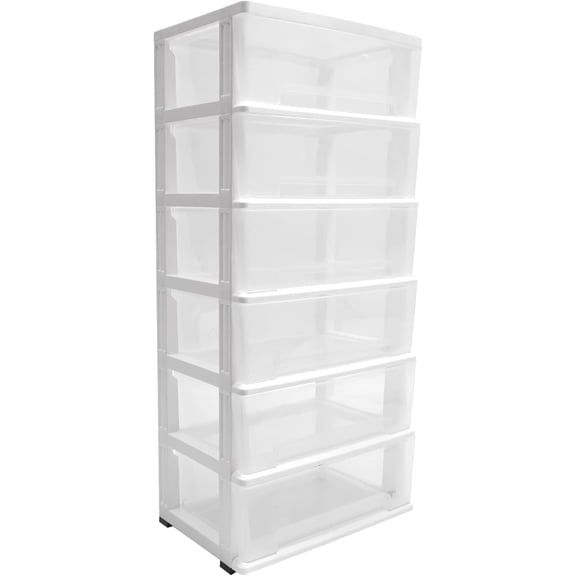 6 Clear Drawer Storage Organizer Rolling Cart,Home Organization Storage Container Tower with Wheels,Plastic Drawers Dresser for Classroom,Office,Living Room