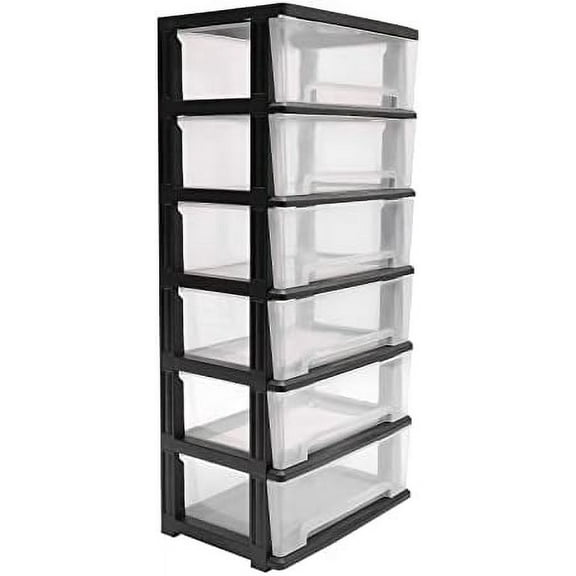 6 Clear Drawer Storage Organizer Rolling Cart,Movable Storage Tower for Closet with Wheels,Plastic Cart Organizer for Home Office Classroom$$Office