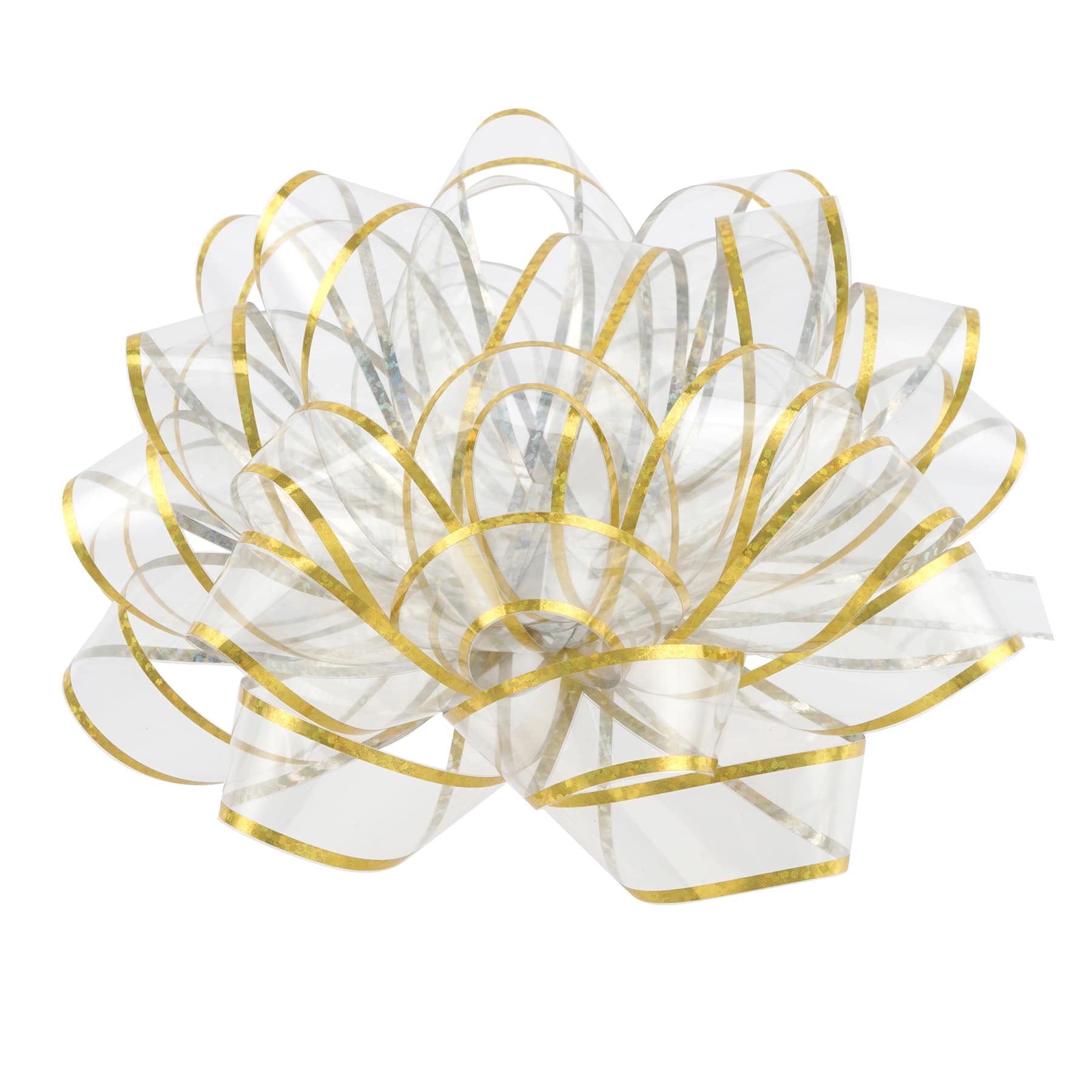 6" Clear & Gold Trim Gift Bow by Celebrate It – Plastic with Elegant Finish – Ideal for Gift Wrapping - Party Favors & Holiday Packaging - 12 Pack