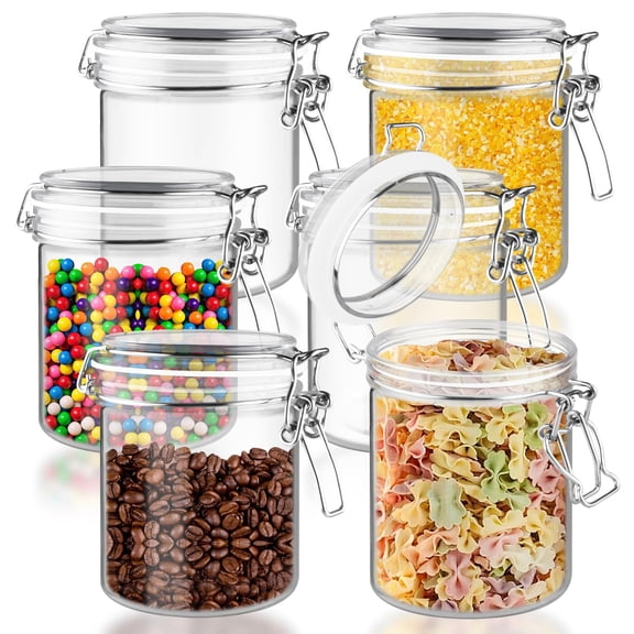 6 Clear Storage Container Plastic Food Jar Wide Mouth Canning Jars With Stainless Steel Hinged Lids For Flour Sugar Coffee Beans Rice Tea Dry Foods - 500ml/16.9oz