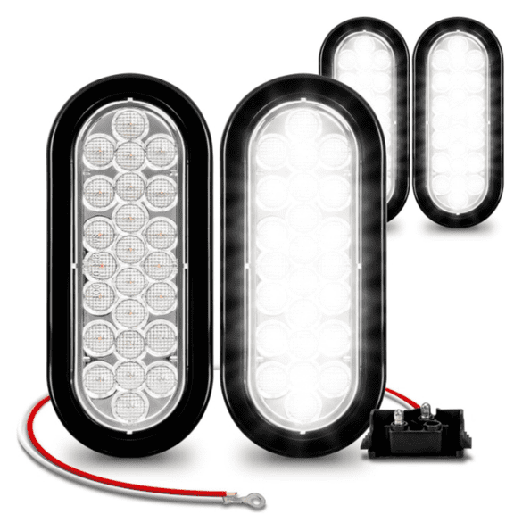 6" Clear White Oval LED Reverse Trailer Tail Light Kit