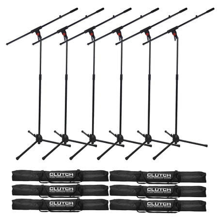 (6) Clutch CL-MB100PK Microphone Boom Stands with Mic Clips & Durable Carry Bags Package