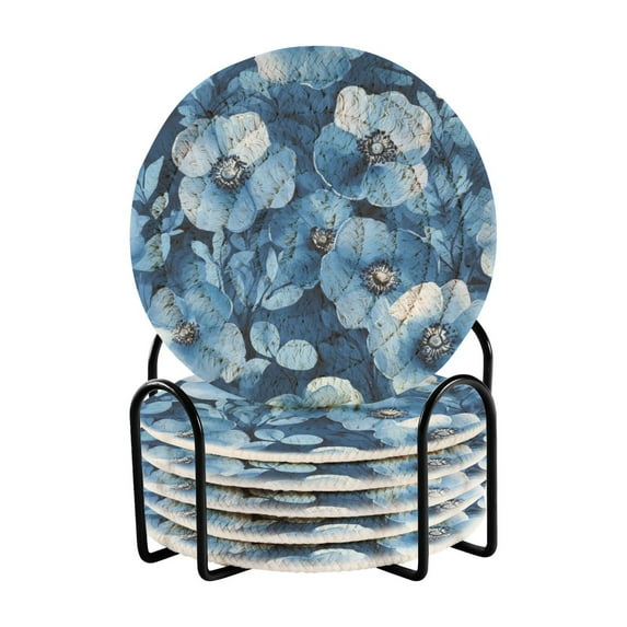 6 Coil Coasters 3.94x3.94x0.24 Inch Water Coasters Drink Coasters with Cup Holders Absorbent Coasters Heat Resistant for Bar Protection Beautiful Blue Flowers