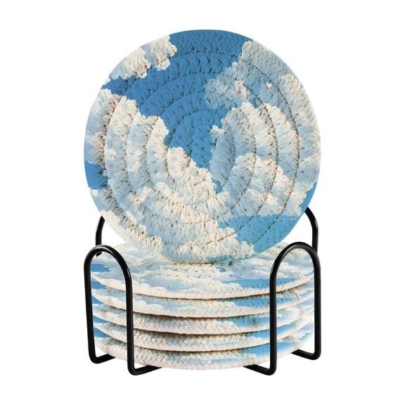 6 Coil Coasters 3.94x3.94x0.24 Inch Water Coasters Drink Coasters with Cup Holders Absorbent Coasters Heat Resistant for Bar Protection Beautiful White Cloud