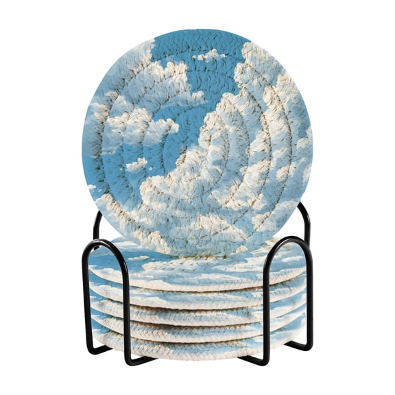 6 Coil Coasters 3.94x3.94x0.24 Inch Water Coasters Drink Coasters with Cup Holders Absorbent Coasters Heat Resistant for Bar Protection Blue Sky and White Clouds