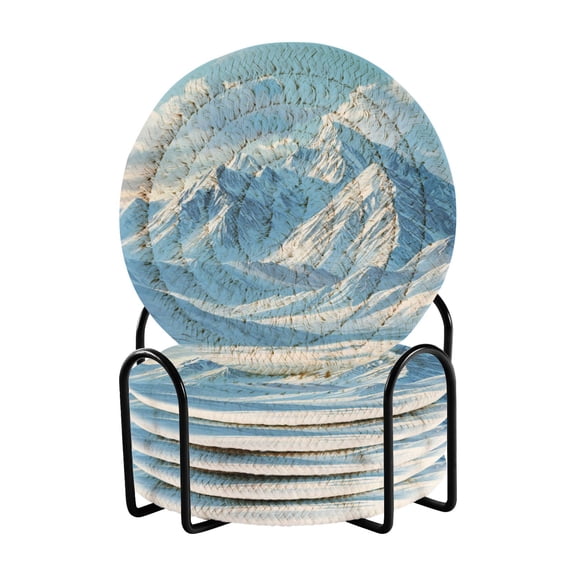 6 Coil Coasters 3.94x3.94x0.24 Inch Water Coasters Drink Coasters with Cup Holders Absorbent Coasters Heat Resistant for Bar Protection Blue Snow Mountain