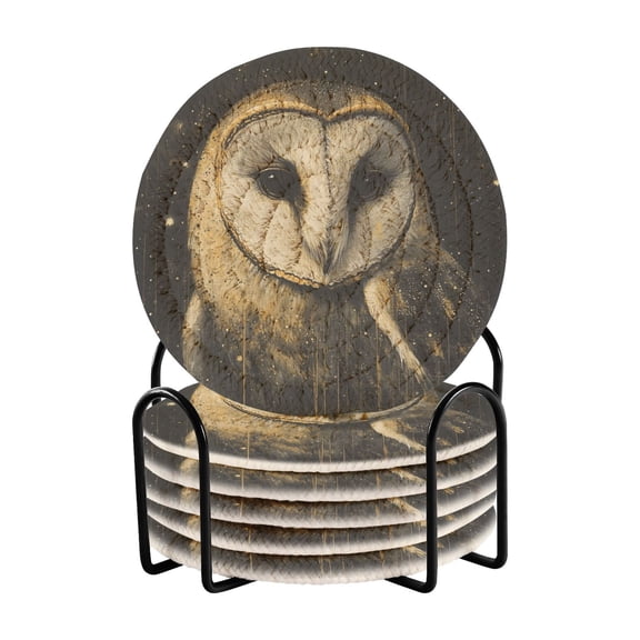 6 Coil Coasters 3.94x3.94x0.24 Inch Water Coasters Drink Coasters with Cup Holders Absorbent Coasters Heat Resistant for Bar Protection Brown Owl with Big Eyes