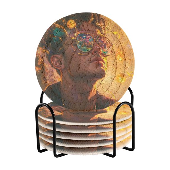 6 Coil Coasters 3.94x3.94x0.24 Inch Water Coasters Drink Coasters with Cup Holders Absorbent Coasters Heat Resistant for Bar Protection Cool Cartoon Man