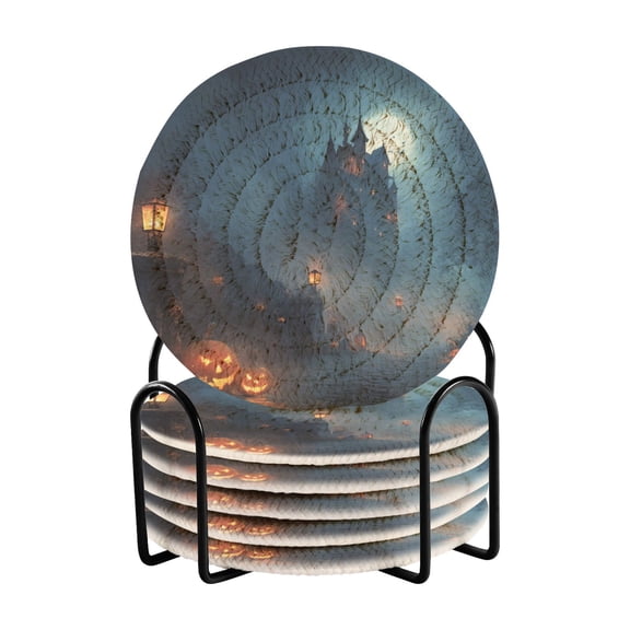6 Coil Coasters 3.94x3.94x0.24 Inch Water Coasters Drink Coasters with Cup Holders Absorbent Coasters Heat Resistant for Bar Protection Halloween Horror Castle