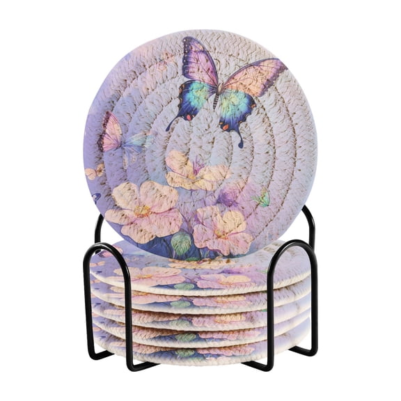 6 Coil Coasters 3.94x3.94x0.24 Inch Water Coasters Drink Coasters with Cup Holders Absorbent Coasters Heat Resistant for Bar Protection Light Purple Rainbow Butterfly