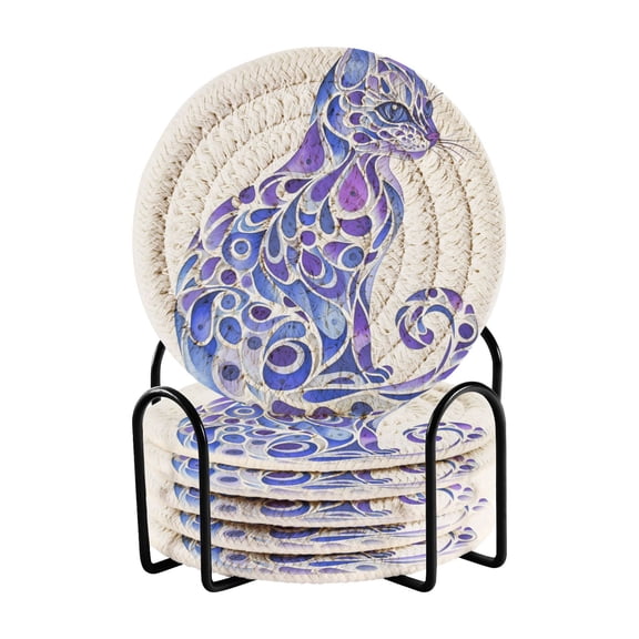 6 Coil Coasters 3.94x3.94x0.24 Inch Water Coasters Drink Coasters with Cup Holders Absorbent Coasters Heat Resistant for Bar Protection Pretty Blue Cool Cat