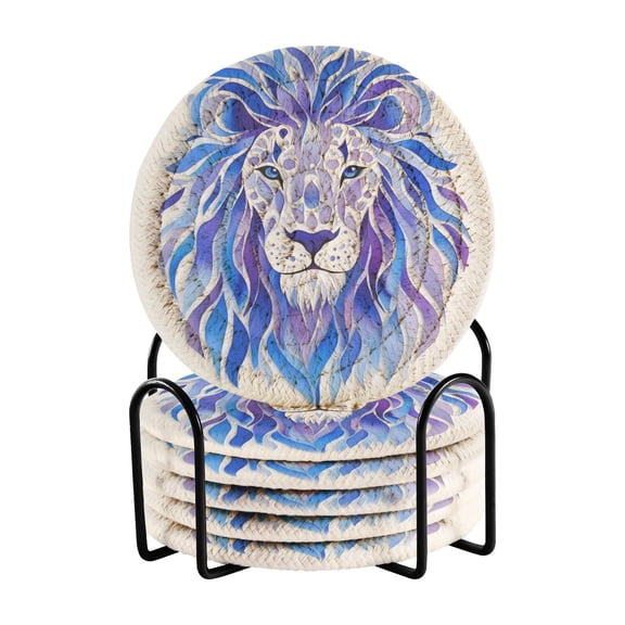 6 Coil Coasters 3.94x3.94x0.24 Inch Water Coasters Drink Coasters with Cup Holders Absorbent Coasters Heat Resistant for Bar Protection Pretty Blue Cool Lion