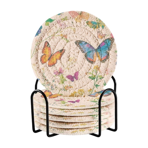6 Coil Coasters 3.94x3.94x0.24 Inch Water Coasters Drink Coasters with Cup Holders Absorbent Coasters Heat Resistant for Bar Protection Pretty Pale Pink Butterfly