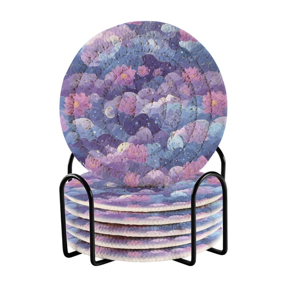 6 Coil Coasters 3.94x3.94x0.24 Inch Water Coasters Drink Coasters with Cup Holders Absorbent Coasters Heat Resistant for Bar Protection Purple Lotus Flowers