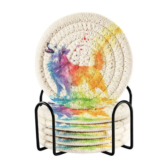 6 Coil Coasters 3.94x3.94x0.24 Inch Water Coasters Drink Coasters with Cup Holders Absorbent Coasters Heat Resistant for Bar Protection Rainbow Cute Dog